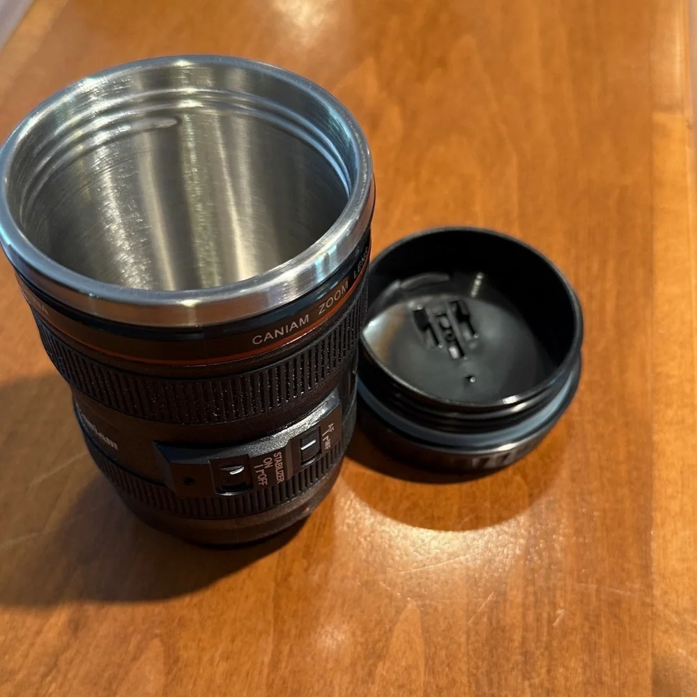 Camera Lens Mug with Lid - Black